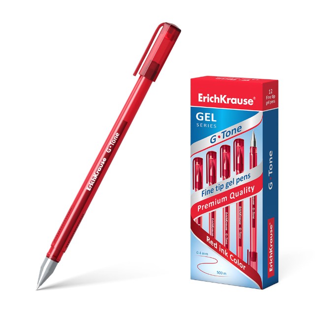 Ручка гелевая красная EK G-Tone 0.4мм красный прозрачный корпус
