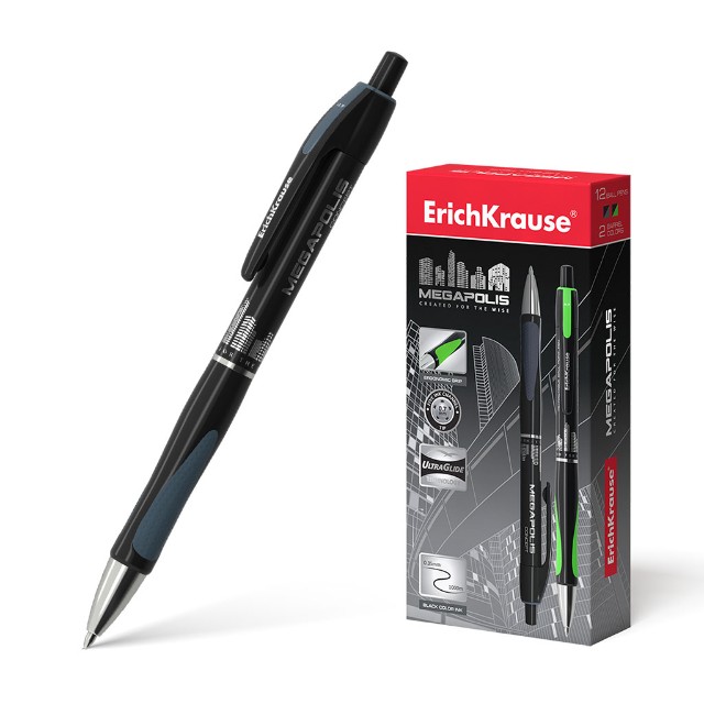 Ручка шариковая черная EK Megapolis Concept черный автомат 0,7мм Превью 3