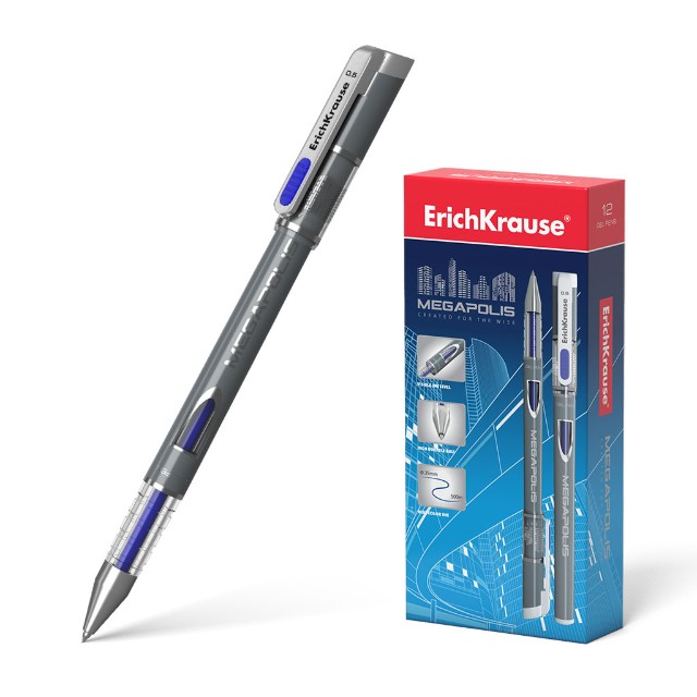 Ручка гелевая синяя EK Megapolis 0,35ми 500м Превью 1
