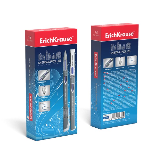 Ручка гелевая синяя EK Megapolis 0,35ми 500м Превью 4