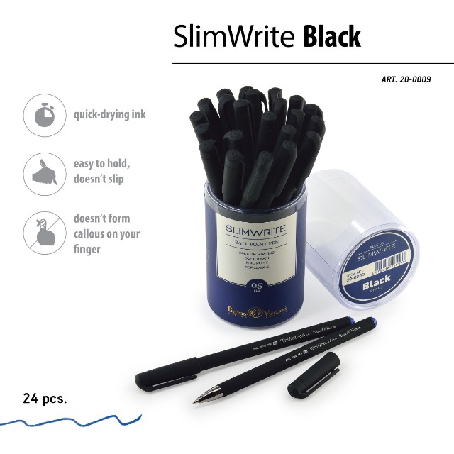 Ручка шариковая синяя BV SlimWrite Black 0.5мм корп/черный Превью 3