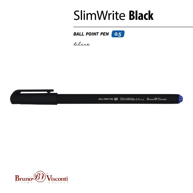 Ручка шариковая синяя BV SlimWrite Black 0.5мм корп/черный Превью 1