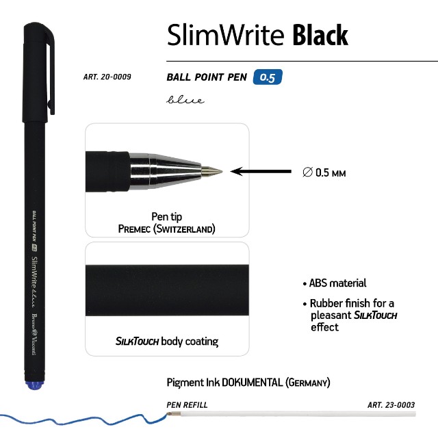 Ручка шариковая синяя BV SlimWrite Black 0.5мм корп/черный Превью 6