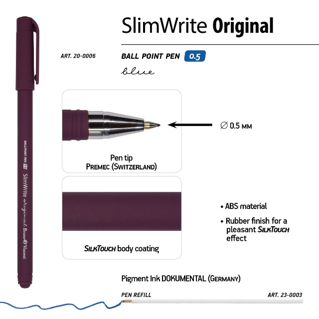 Ручка шариковая синяя BV SlimWrite Original  0.5мм Превью 5