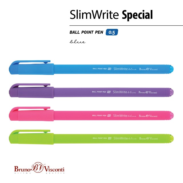 Ручка шариковая синяя BV SlimWrite Special 0.5мм корп/неон Превью 5