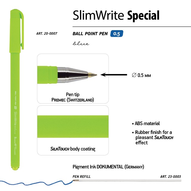 Ручка шариковая синяя BV SlimWrite Special 0.5мм корп/неон Превью 4