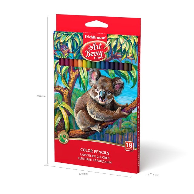Карандаши цветные 18 цв EK ArtBerry Коала треугольн. к/к Превью 2
