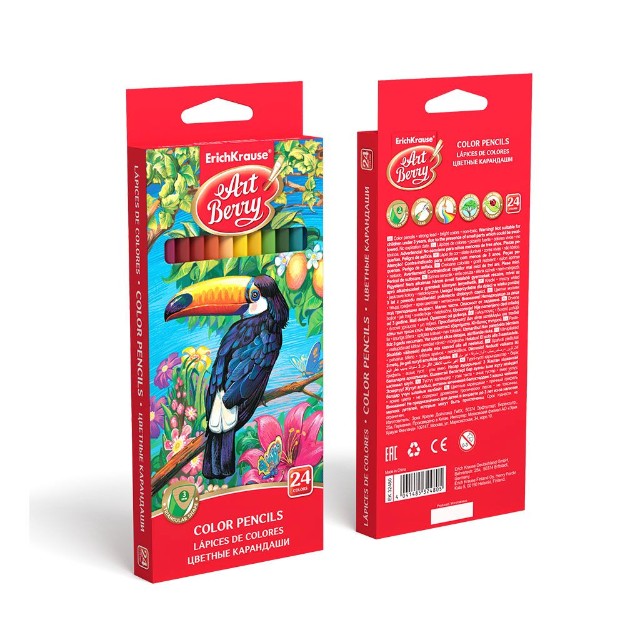 Карандаши цветные 24 цв EK ArtBerry Птица Какаду треугольн к/к Превью 4