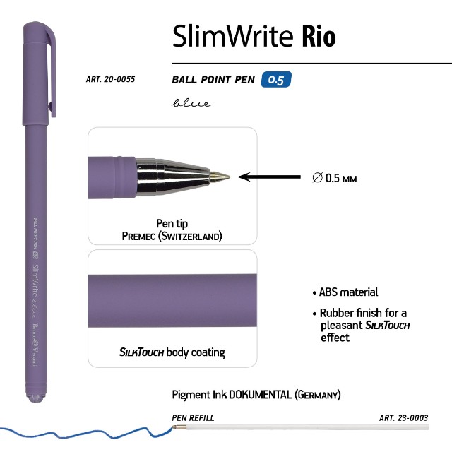 Ручка шариковая синяя BV SlimWrite RIO 0,5мм Превью 2