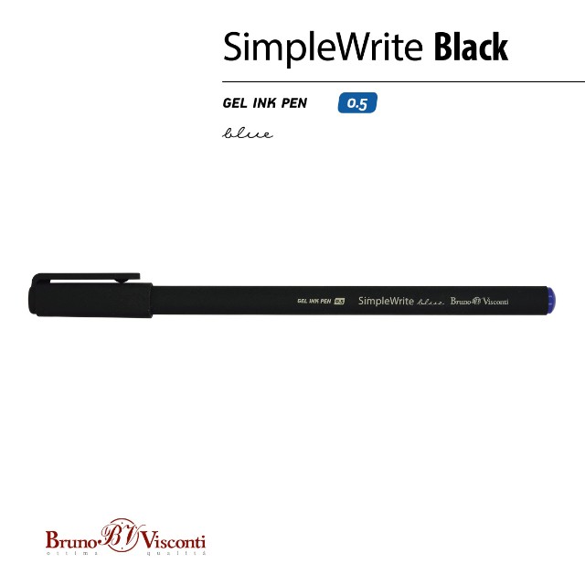 Ручка гелевая синяя BV SimpleWrite 0,5мм корпус черный Превью 6