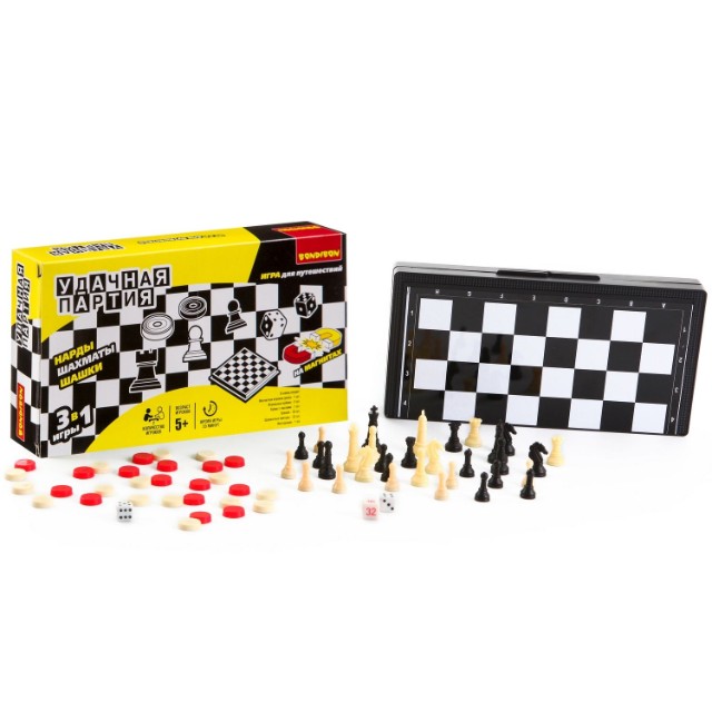 Настольная 3 в 1 Шашки, шахматы, нарды (магнитные) 20 см Превью 2