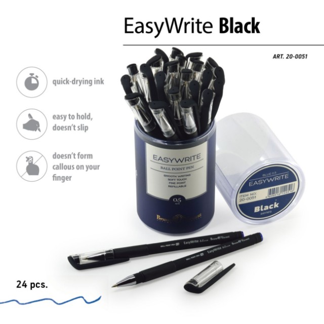 Ручка шариковая синяя BV EasyWrite 0,5мм черный корпус Превью 2