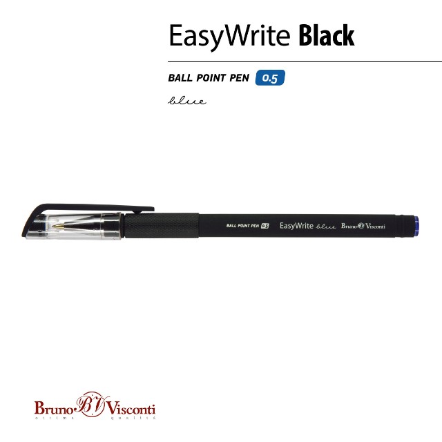 Ручка шариковая синяя BV EasyWrite 0,5мм черный корпус Превью 1