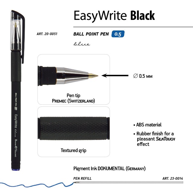 Ручка шариковая синяя BV EasyWrite 0,5мм черный корпус Превью 4