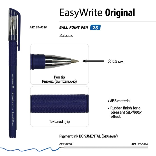 Ручка шариковая синяя BV EasyWrite 0,5мм Превью 3