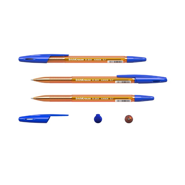 Ручка шариковая синяя EK R-301 Amber Stick корп. прозр. оранжевый корпус Превью 4