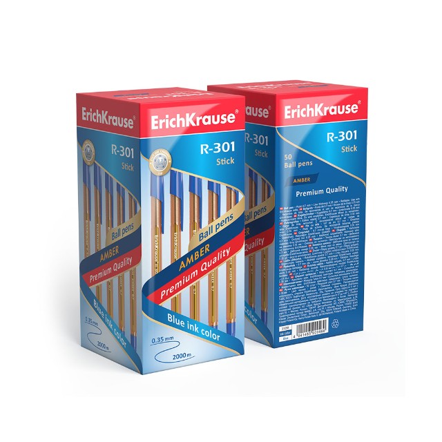 Ручка шариковая синяя EK R-301 Amber Stick корп. прозр. оранжевый корпус Превью 2