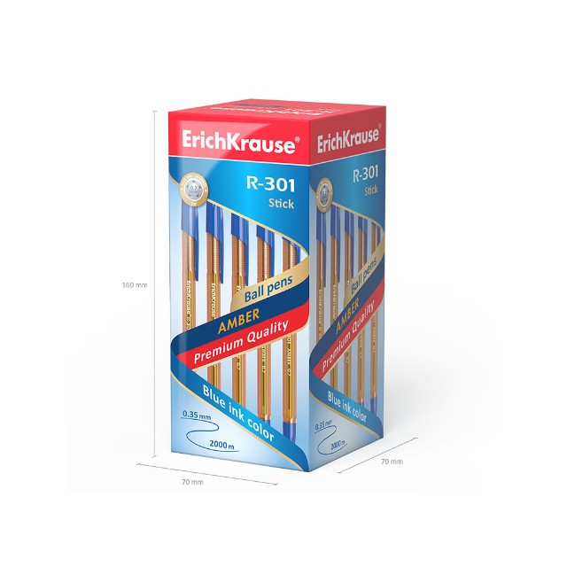 Ручка шариковая синяя EK R-301 Amber Stick корп. прозр. оранжевый корпус Превью 3