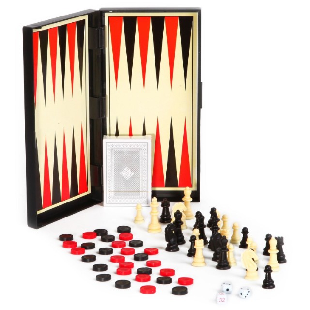 Настольная 4 в 1 Шашки, шахматы, нарды, карты Превью 1