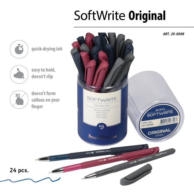 Ручка шариковая синяя BV SoftWrite Original 0.5мм ассорти масляная Превью 2