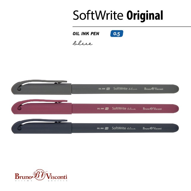 Ручка шариковая синяя BV SoftWrite Original 0.5мм ассорти масляная Превью 3