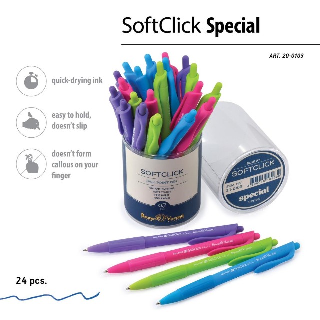 Ручка шариковая синяя BV SoftClick Special 0,7мм автомат ассорт Превью 3