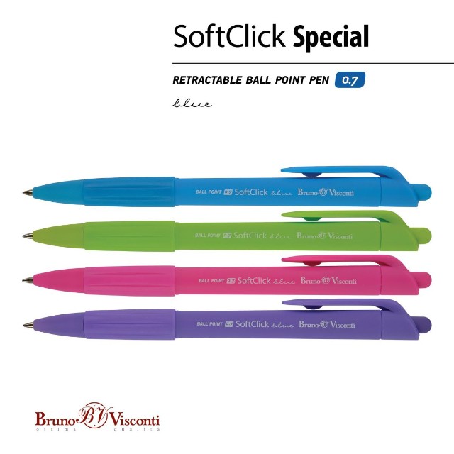 Ручка шариковая синяя BV SoftClick Special 0,7мм автомат ассорт Превью 1