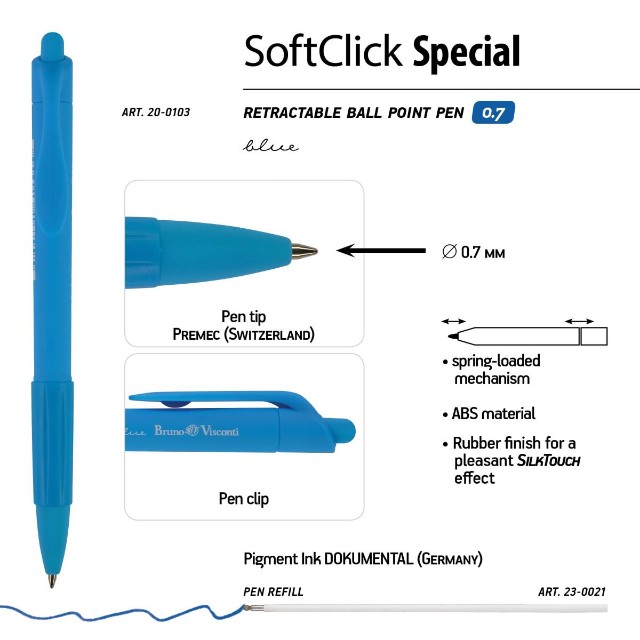Ручка шариковая синяя BV SoftClick Special 0,7мм автомат ассорт Превью 2