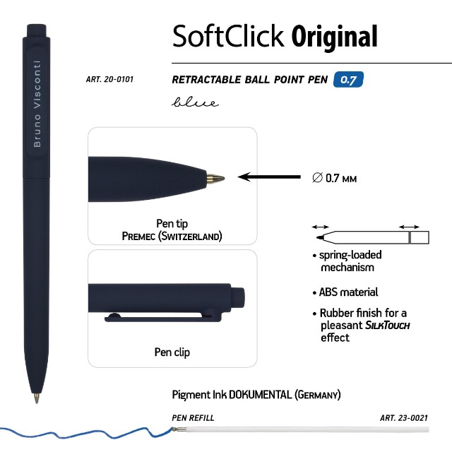 Ручка шариковая синяя BV Softclick автомат 0,7 мм Превью 2