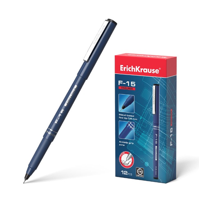 Ручка капиллярная черная EK F-15 синий корпус 0,6мм