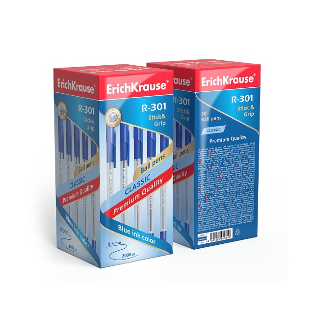 Ручка шариковая синяя EK R-301 Classic Stick&Grip прозр корпус 0,5 мм Превью 3