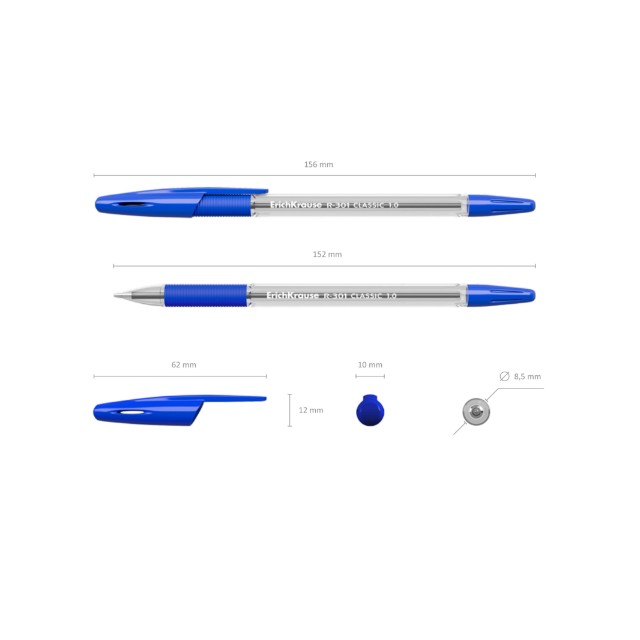 Ручка шариковая синяя EK R-301 Classic Stick&Grip прозр корпус 0,5 мм Превью 4