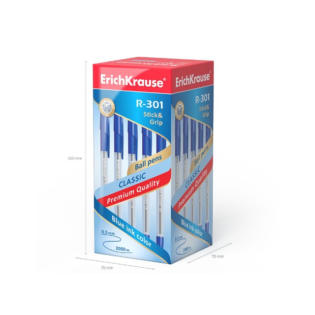 Ручка шариковая синяя EK R-301 Classic Stick&Grip прозр корпус 0,5 мм Превью 1