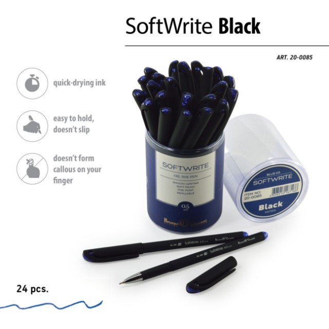 Ручка шариковая синяя BV SoftWrite Black на маслян. основе Превью 3