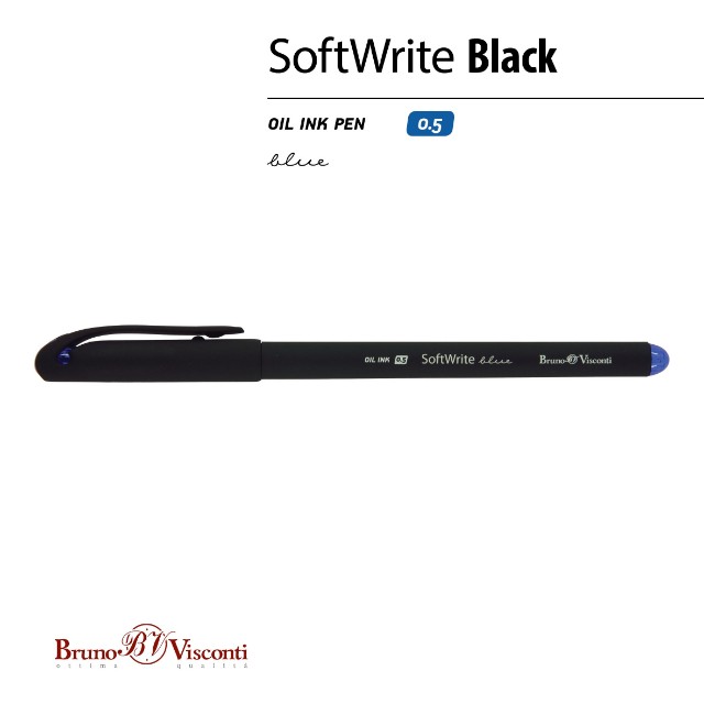 Ручка шариковая синяя BV SoftWrite Black на маслян. основе Превью 4