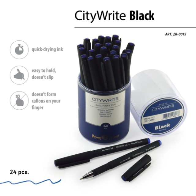 Ручка шариковая синяя BV CityWrite Black синяя 1мм черный корпус Превью 6