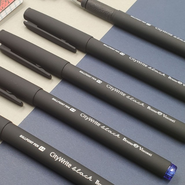 Ручка шариковая синяя BV CityWrite Black синяя 1мм черный корпус Превью 3