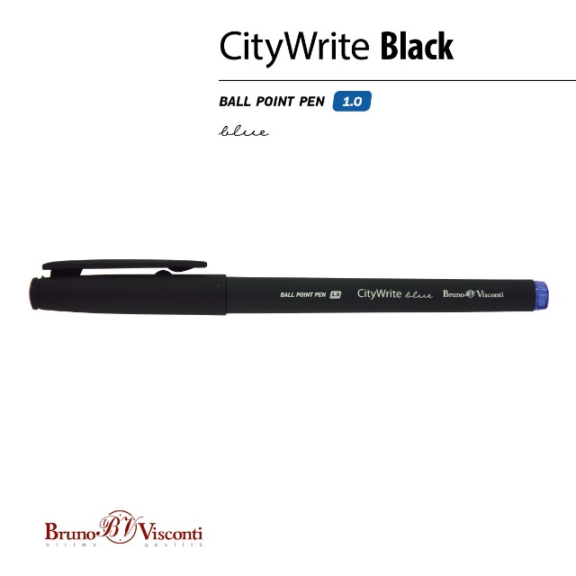 Ручка шариковая синяя BV CityWrite Black синяя 1мм черный корпус Превью 8