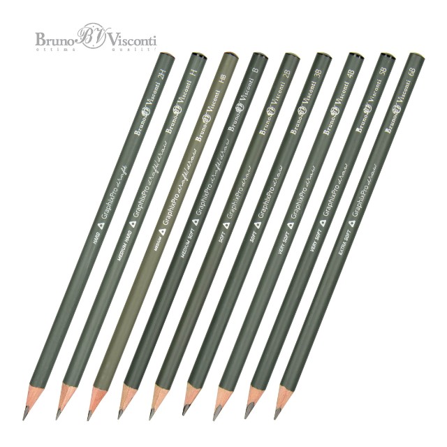 Карандаши ч/гр 9 шт разной твердости BV треугольные 2H-6B Превью 3