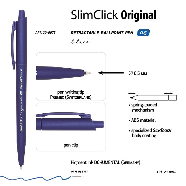 Ручка шариковая синяя BV SlimClick Original 0.5 автомат Превью 6