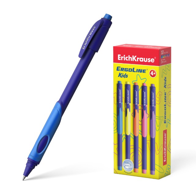 Ручка шариковая синяя EK Ultra Glide ErgoLine Kids 0,7мм ассорти под пальчики