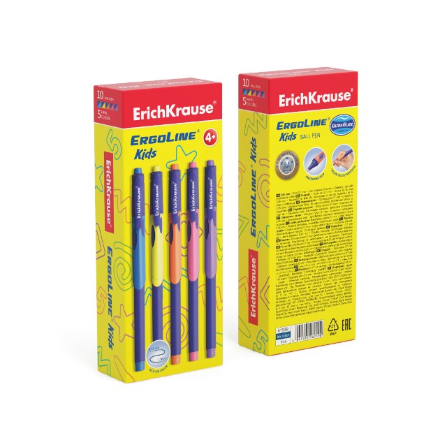 Ручка шариковая синяя EK Ultra Glide ErgoLine Kids 0,7мм ассорти под пальчики Превью 2