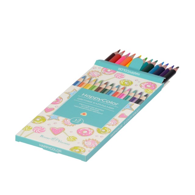 Карандаши цветные 12 цв BV HappyColor треуг к/к Превью 4