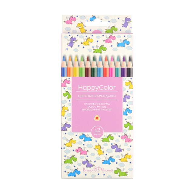 Карандаши цветные 12 цв BV HappyColor треуг к/к Превью 10
