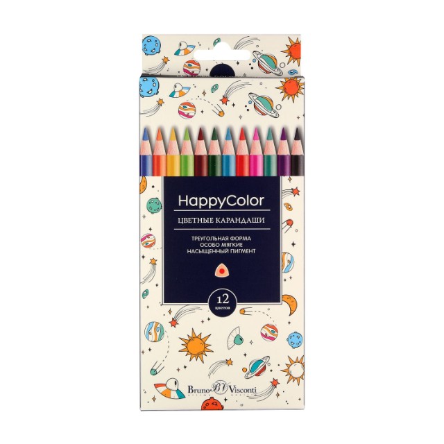 Карандаши цветные 12 цв BV HappyColor треуг к/к Превью 8