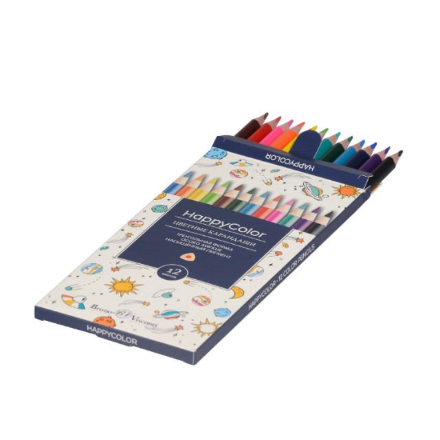 Карандаши цветные 12 цв BV HappyColor треуг к/к Превью 7