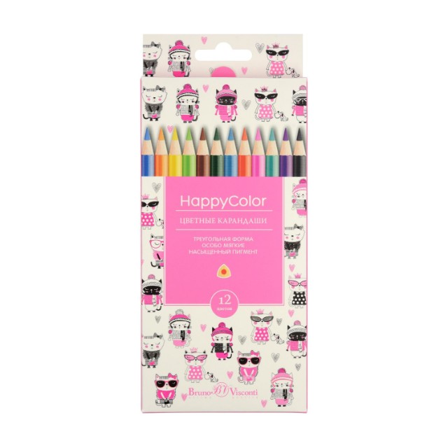 Карандаши цветные 12 цв BV HappyColor треуг к/к Превью 9