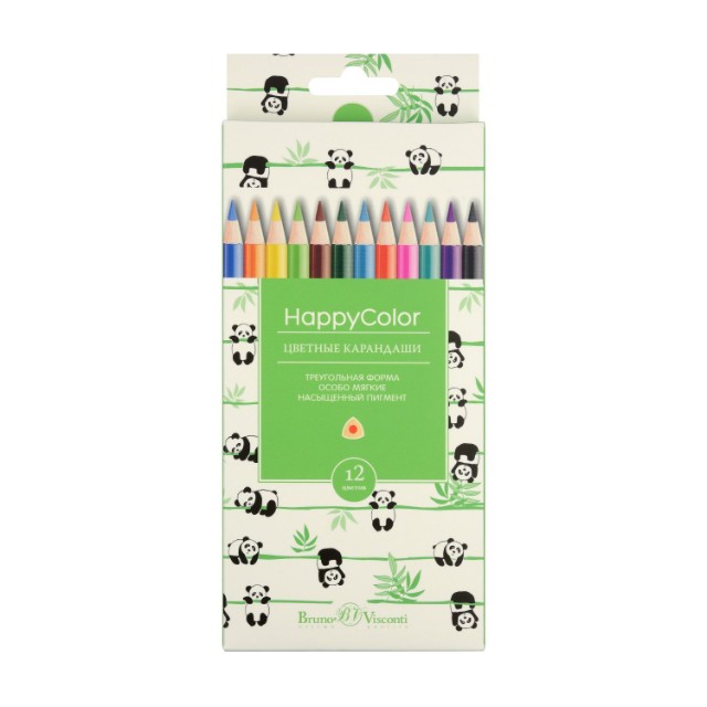 Карандаши цветные 12 цв BV HappyColor треуг к/к Превью 20