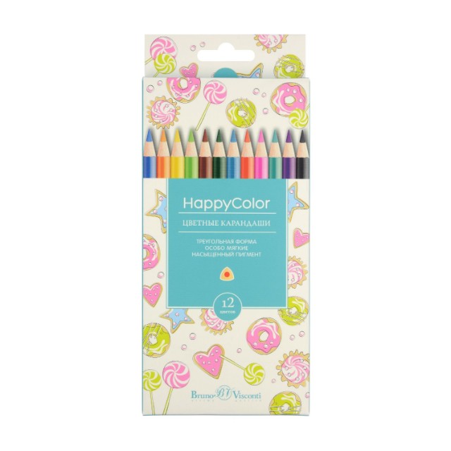 Карандаши цветные 12 цв BV HappyColor треуг к/к Превью 16