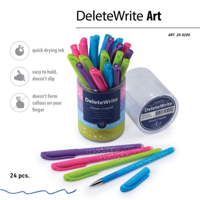 Ручка гелевая Пиши-стирай синяя BV Delete Write Сердца Превью 4